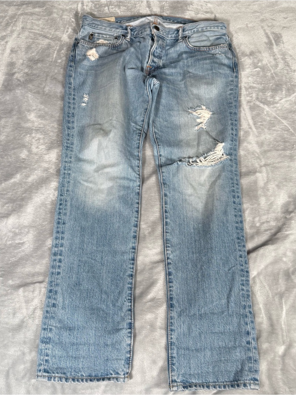 Abercrombie & Fitch Skinny Jeans Mens 36x32 Distressed Light Wash Button Fly